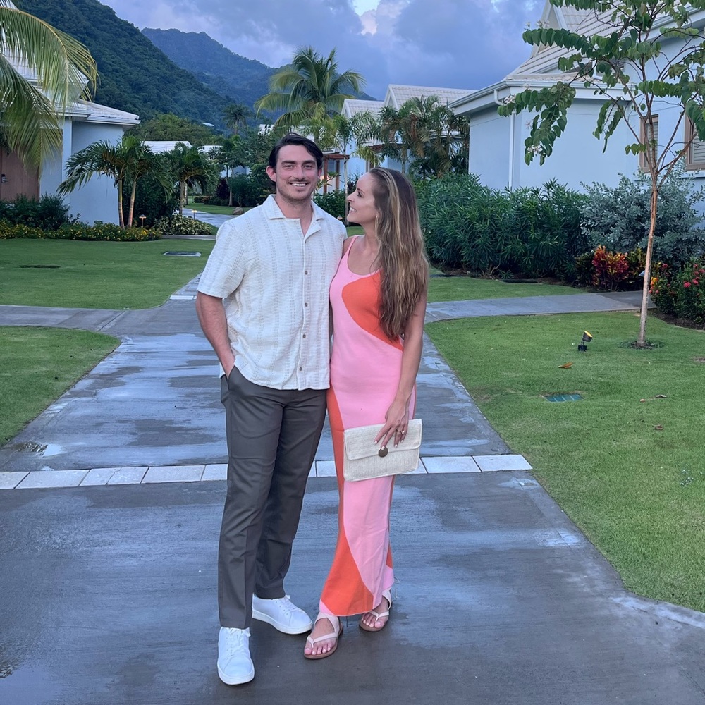 Pink and Orange Colorblock Maxi Dress